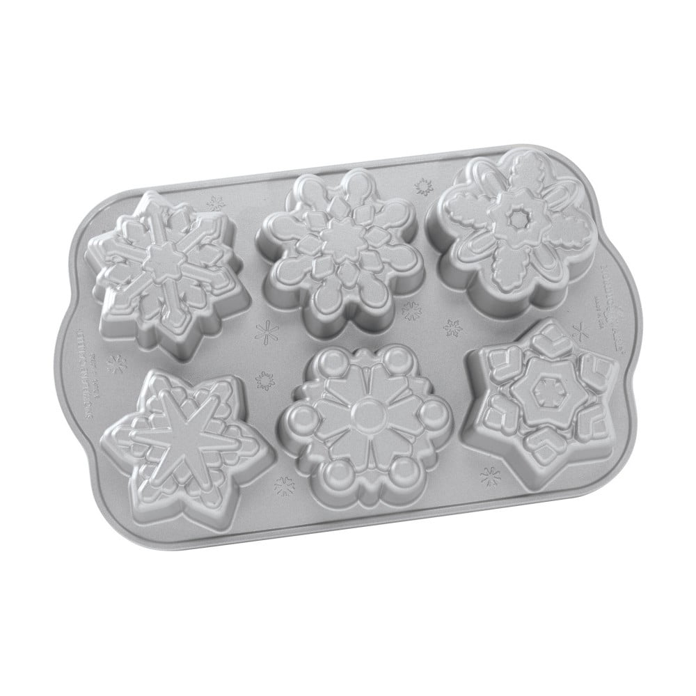 Forma na 6 babeczek w kolorze srebra Nordic Ware Snowflakes, 700 ml
