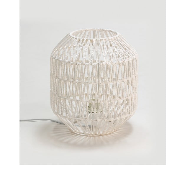 Biała lampa stołowa z materiałowym abażurem Tierra Bella Yaka, wys. 32 cm