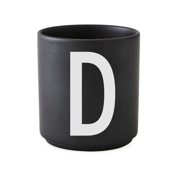 Czarny porcelanowy kubek Design Letters Alphabet D, 250 ml