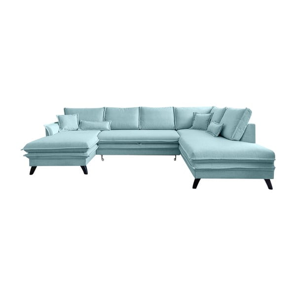 Jasnoniebieska rozkładana sofa w kształcie litery "U" Miuform Charming Charlie, prawostronna