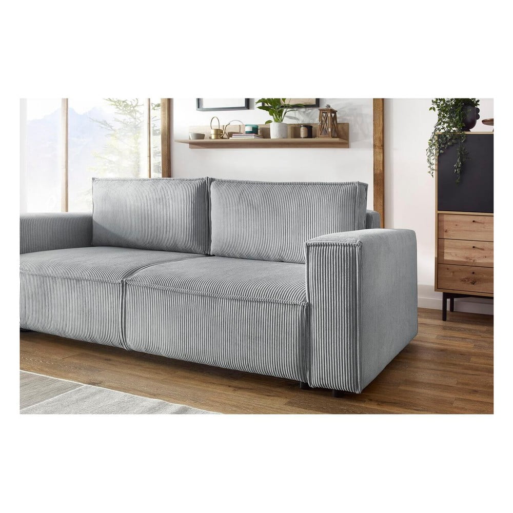 Jasnoszara sztruksowa rozkładana sofa 245 cm Nihad – Bobochic Paris