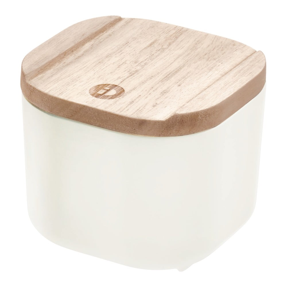 Biały pojemnik z pokrywką z drewna paulownia iDesign Eco, 9x9 cm