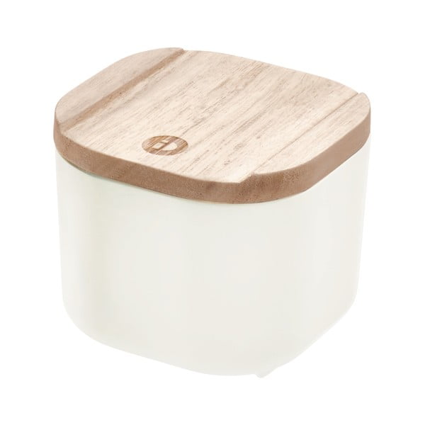 Biały pojemnik z pokrywką z drewna paulownia iDesign Eco, 9x9 cm