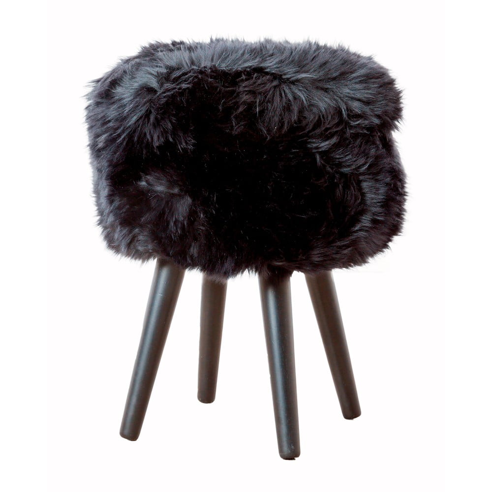 Zdjęcia - Krzesło Native Stołek z czarnym siedziskiem ze skóry owczej  Natural Black, ⌀ 30 cm 