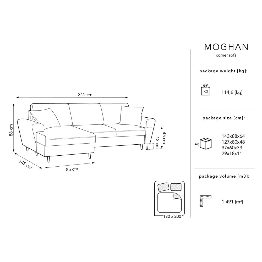 Beżowy sztruksowy rozkładany narożnik Micadoni Home Moghan, lewostronny