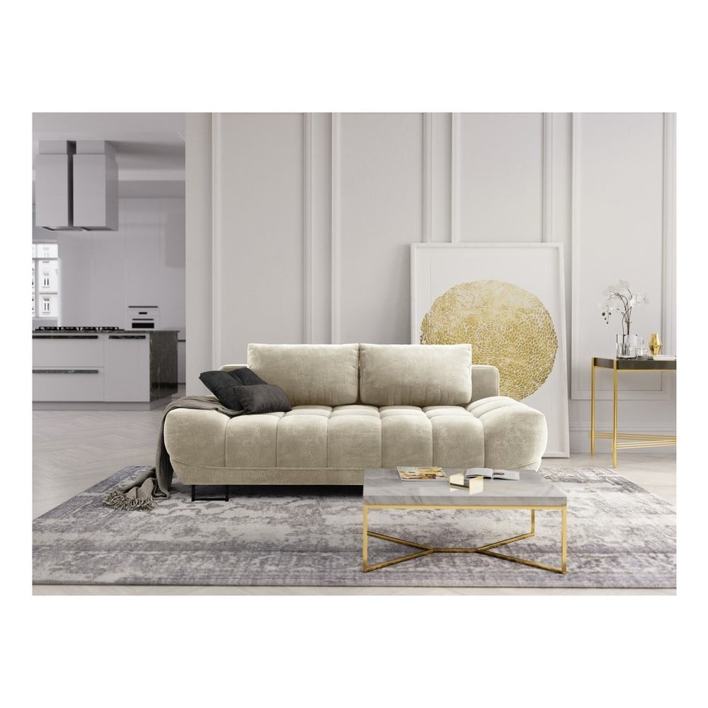 Beżowa 3-osobowa sofa rozkładana z aksamitnym obiciem Windsor & Co Sofas Cirrus