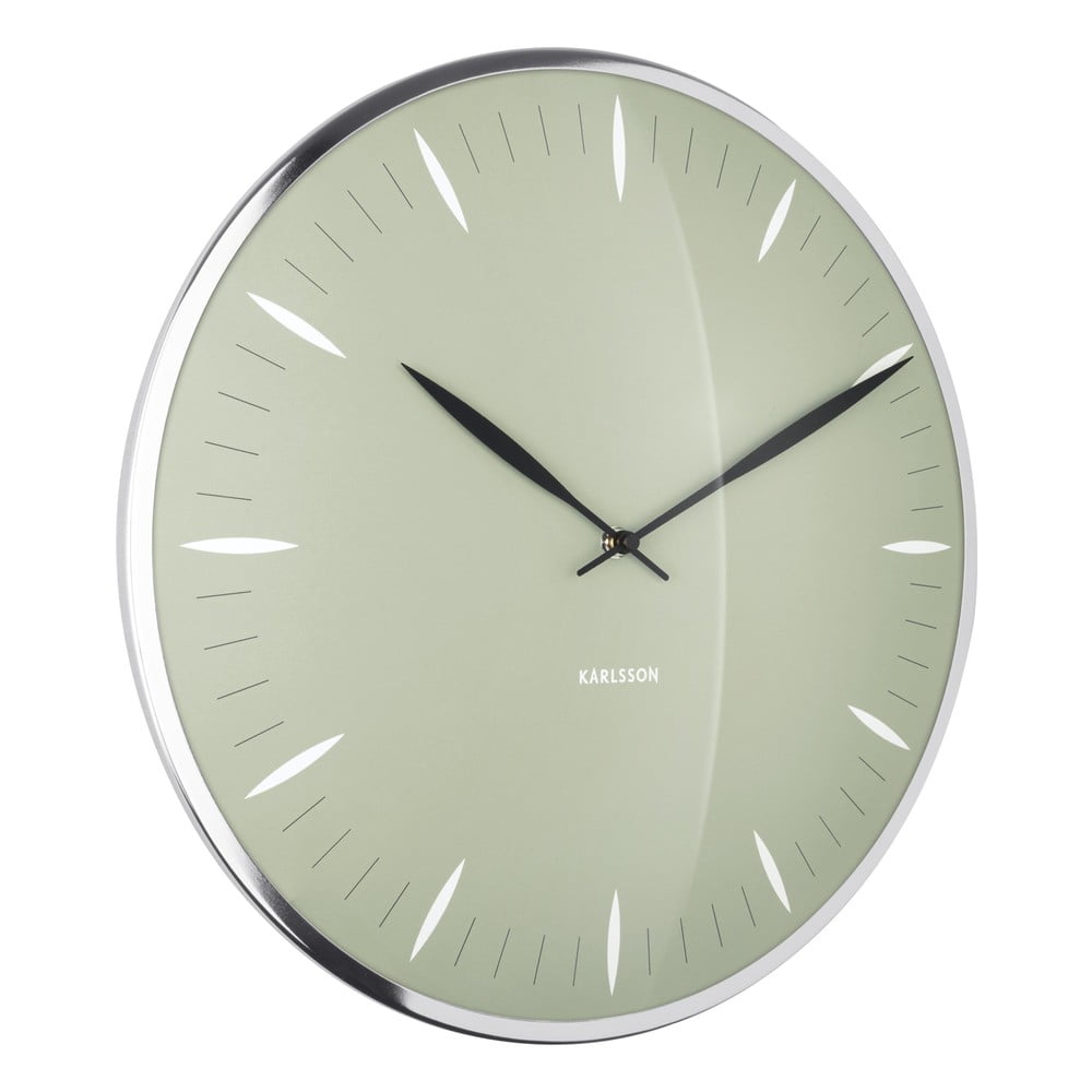 Zielony szklany zegar ścienny Karlsson Leaf, ø 40 cm