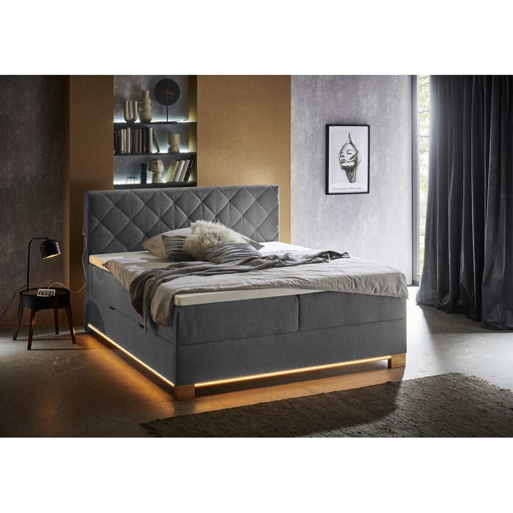 Szare łóżko boxspring ze schowkiem 180x200 cm Messina – Meise Möbel