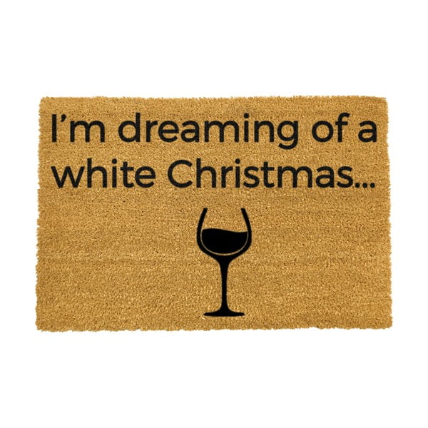 Wycieraczka z naturalnego włókna kokosowego Artsy Doormats White Wine Christmas, 40x60 cm