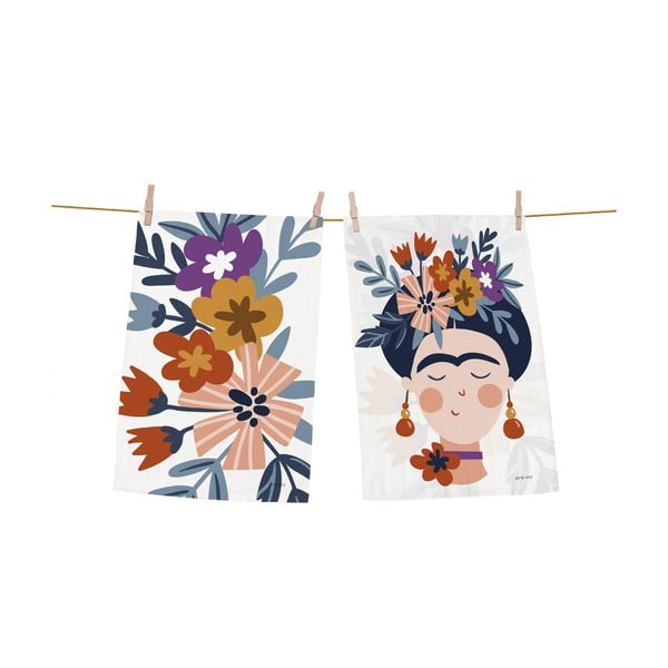 Zestaw 2 białych bawełnianych ścierek kuchennych Butter Kings Love Frida, 50x70 cm