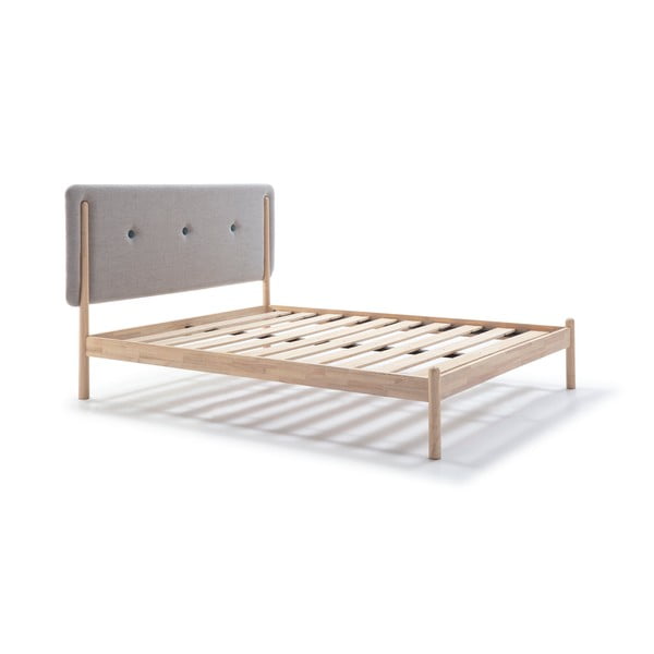 Łóżko drewniane z szarym zagłówkiem Marckeric Annie, 160x200 cm