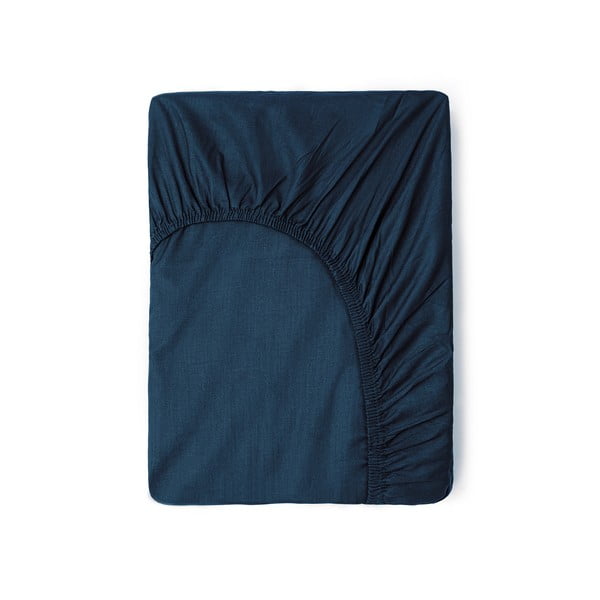 Ciemnoniebieskie bawełniane prześcieradło elastyczne Good Morning, 180x200 cm