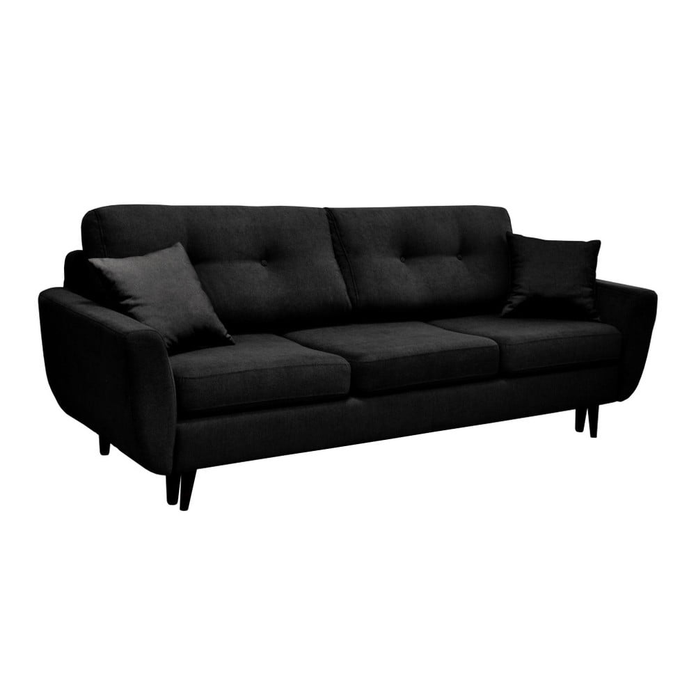 Czarna 3 osobowa sofa rozkładana z czarnymi nogami Mazzini Sofas Jasmin