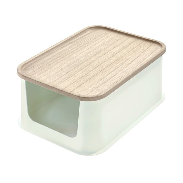 Biały pojemnik z pokrywką z drewna paulownia iDesign Eco Open, 21,3x30,2 cm