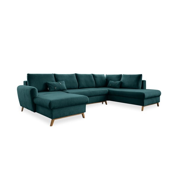 Turkusowa rozkładana sofa w kształcie litery "U" Miuform Scandic Lagom, prawostronna