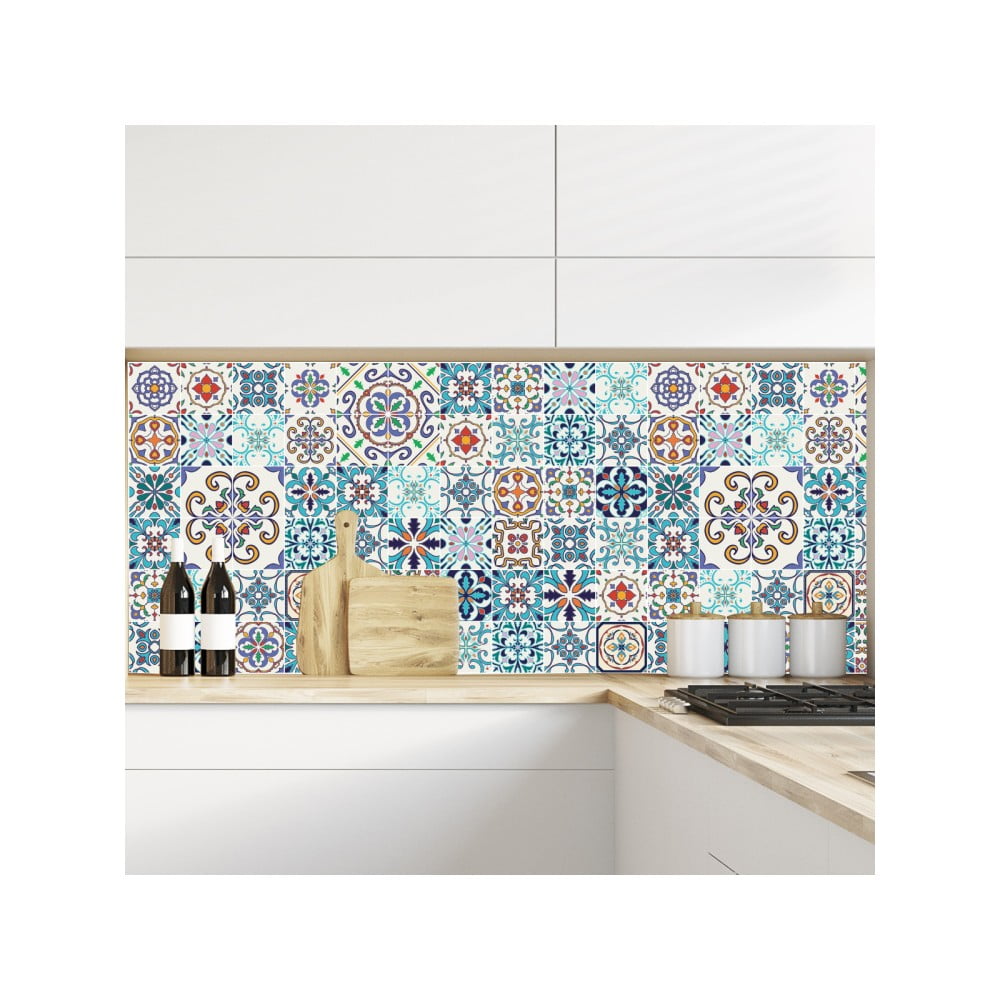 Zestaw 60 naklejek ściennych Ambiance Tiles Azulejos Antibes, 10x10 cm
