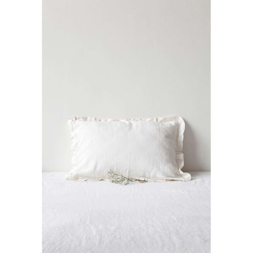 Biała lniana poszewka na poduszkę z falbanką Linen Tales, 50x60 cm