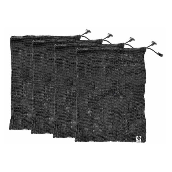 Zestaw 4 czarnych woreczków na żywność z bawełny z recyklingu Ladelle Eco, 30x40 cm