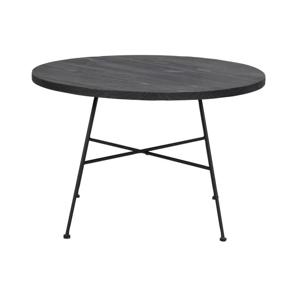 Czarny stolik z blatem z drewna sosnowego Rowico Grafton, ø 70 cm