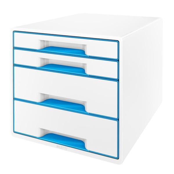 Biało-niebieski pojemnik z szufladami Leitz WOW CUBE, 4 szufladki