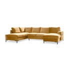 Musztardowożółta aksamitna rozkładana sofa w kształcie litery "U" Miuform Lofty Lilly, lewostronna