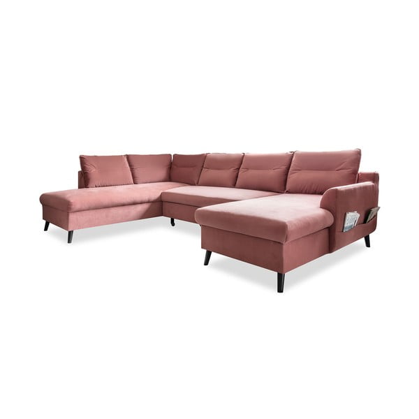 Różowa aksamitna rozkładana sofa w kształcie litery "U" Miuform Stylish Stan, lewostronna