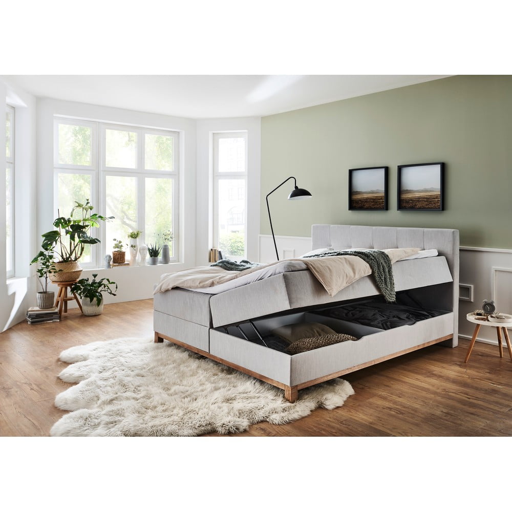 Jasnoszare łóżko boxspring ze schowkiem 180x200 cm Catania − Meise Möbel