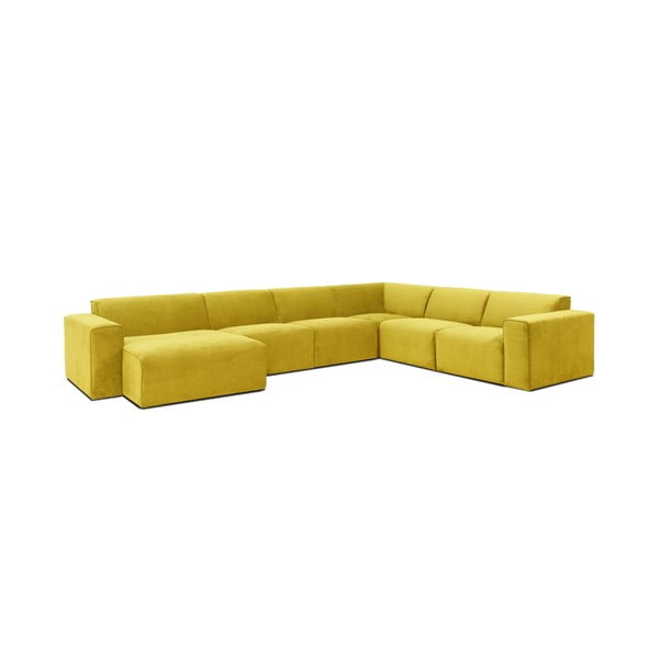 Musztardowożółta sztruksowa sofa modułowa w kształcie litery "U" Scandic Sting, lewostronna