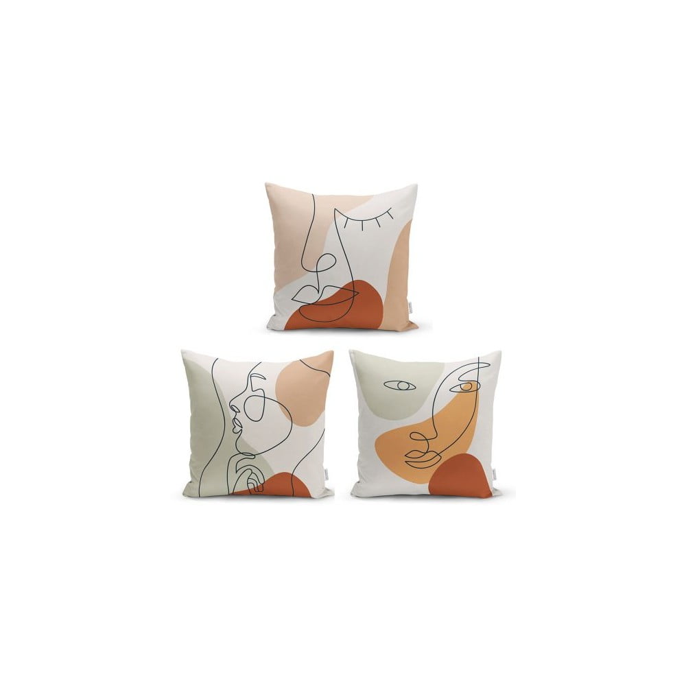 Zestaw 3 dekoracyjnych poszewek na poduszki Minimalist Cushion Covers Woman Face, 45x45 cm