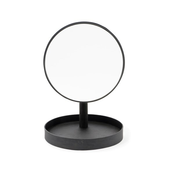 Czarne lustro kosmetyczne z ramą z drewna dębowego Wireworks Look, ø 25 cm