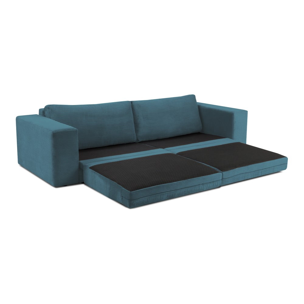 Turkusowa sztruksowa rozkładana sofa 250 cm Donatella – Milo Casa