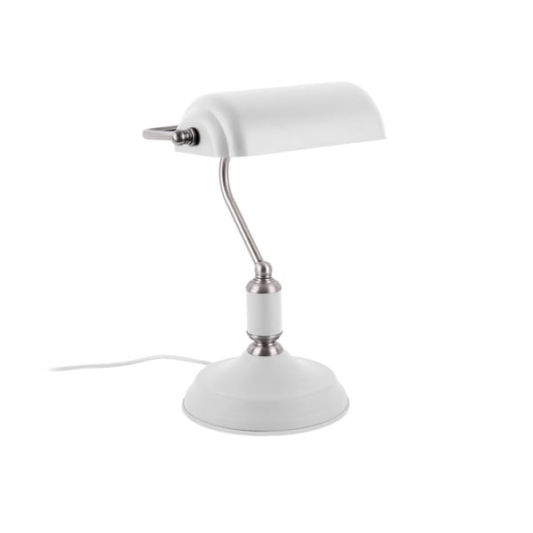 Biała lampa stołowa z detalami w kolorze srebra Leitmotiv Bank