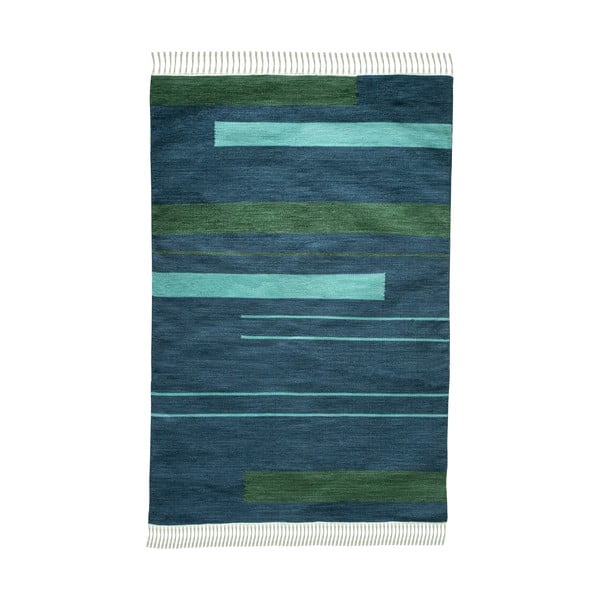Ciemnoniebieski dwustronny zewnętrzny dywan z tworzywa z recyklingu Green Decore Marlin, 90x150 cm