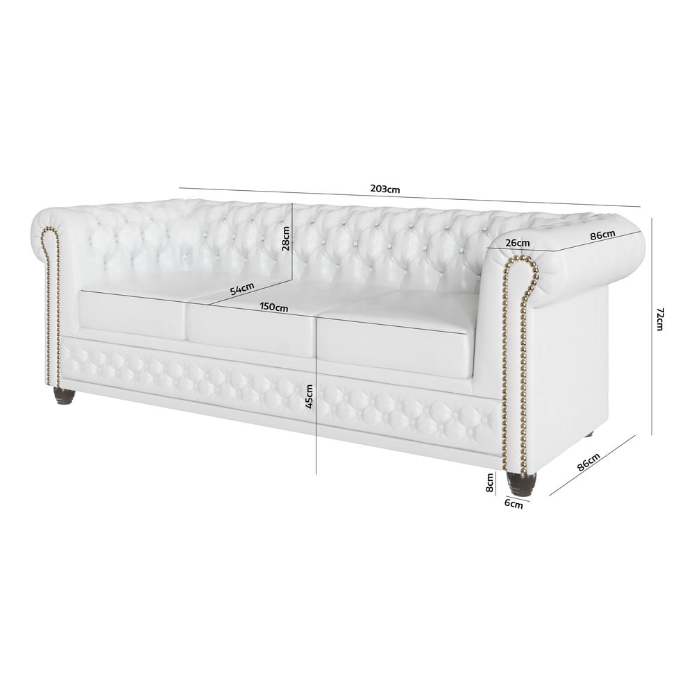 Biała sofa z imitacji skóry 203 cm York – Ropez