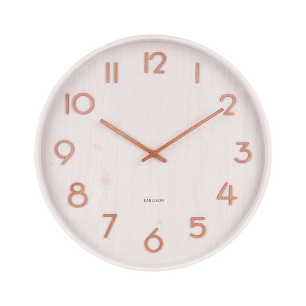 Biały zegar ścienny z drewna lipy Karlsson Pure Medium, ø 40 cm