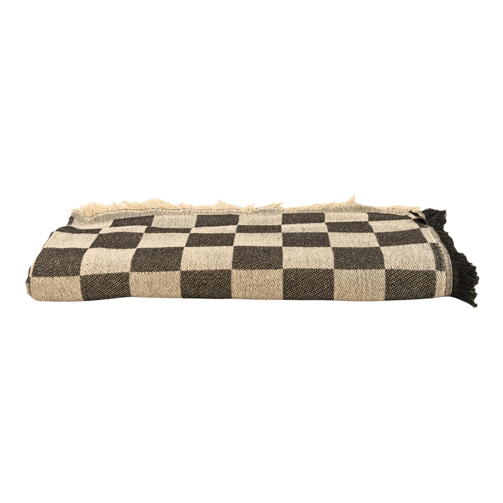 Czarna/beżowa narzuta na łóżko dwuosobowe 240x240 cm Black Checkerboard – Really Nice Things