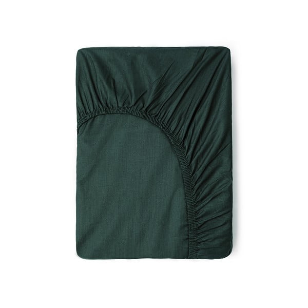 Ciemnozielone bawełniane prześcieradło elastyczne Good Morning, 90x200 cm