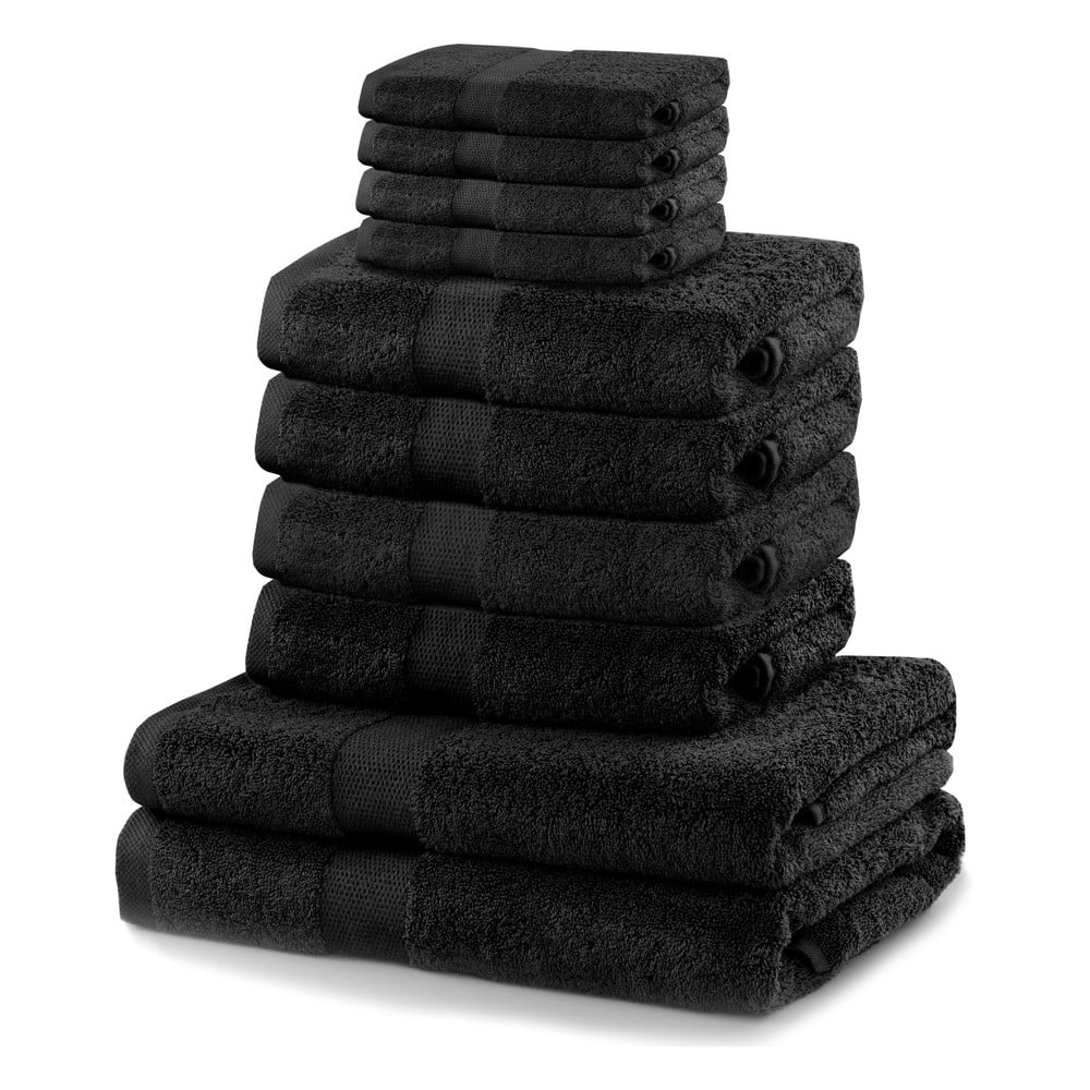 Komplet 10 czarnych ręczników DecoKing Marina Black
