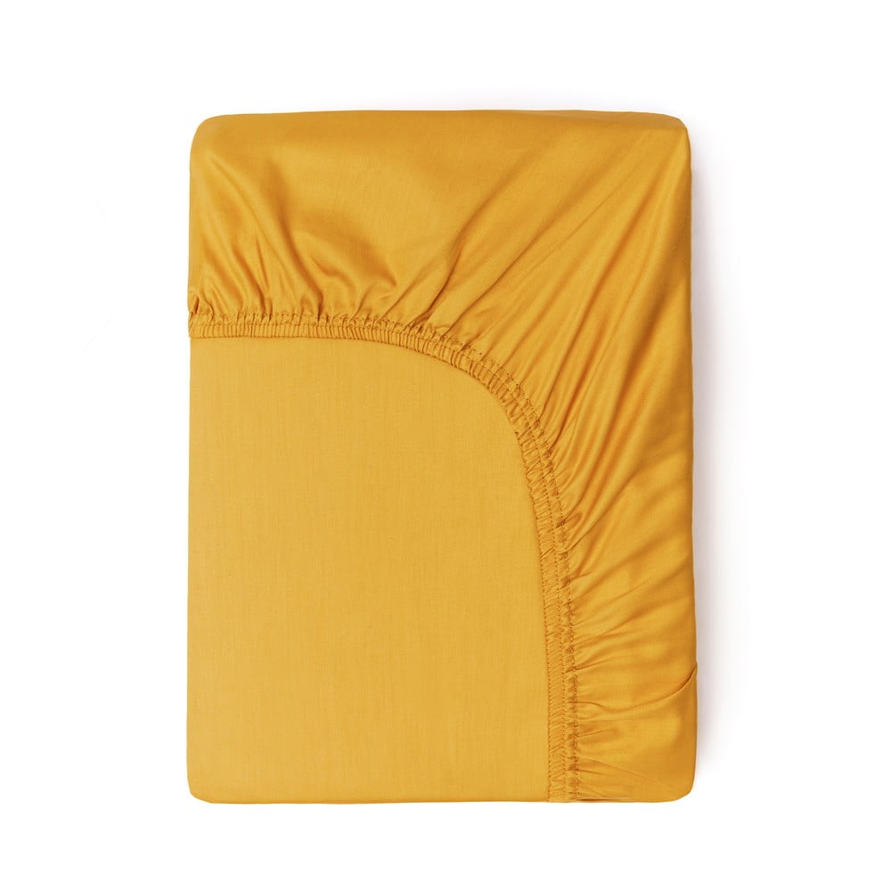Ciemnożółte elastyczne prześcieradło z satyny bawełnianej HIP, 180x200 cm