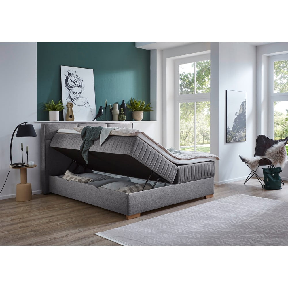 Szare łóżko boxspring ze schowkiem 180x200 cm Tambo – Meise Möbel