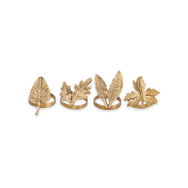 Zestaw 4 krążków na serwetki w kolorze złota Nkuku Leaf Brass