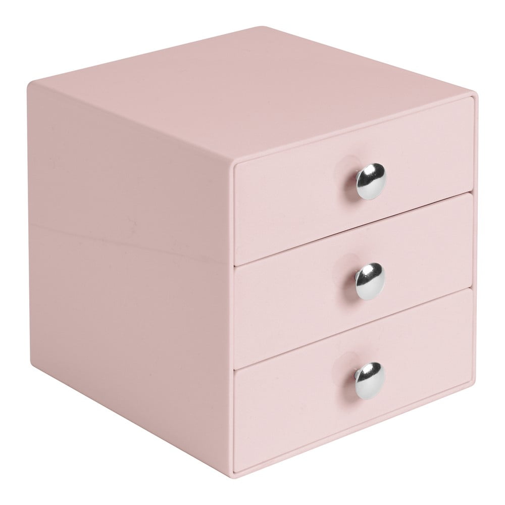 Różowy 3-poziomowy organizer z szufladami iDesign, 16,5x16,5 cm