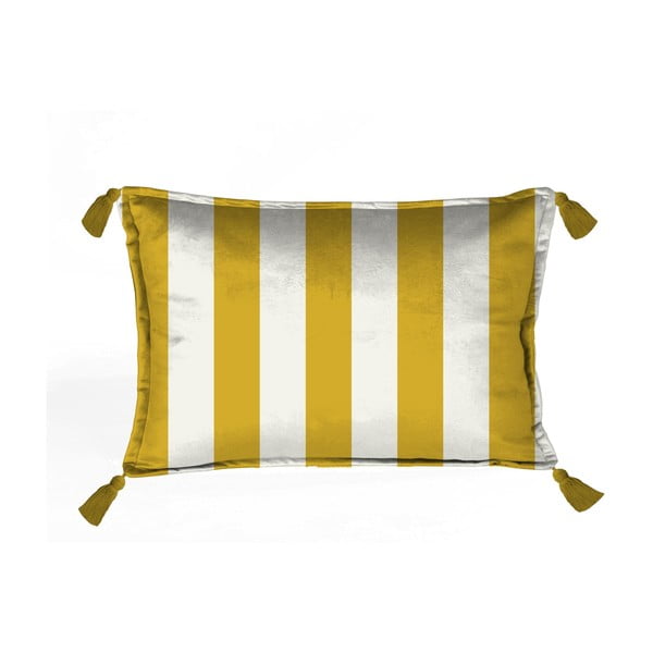 Biała aksamitna poduszka w paski w kolorze złota Velvet Atelier Borlas, 50x35 cm