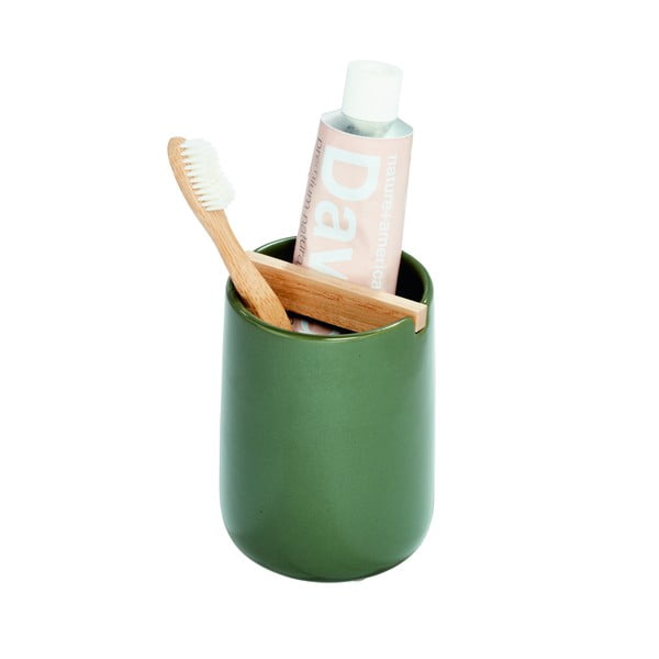 Zielony ceramiczny kubek na szczoteczki iDesign Eco Vanity