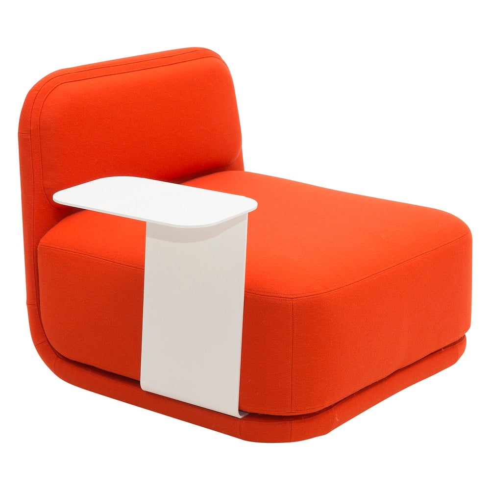 Pomarańczowy fotel z białym metalowym stolikiem Softline Standby Low + Side Table