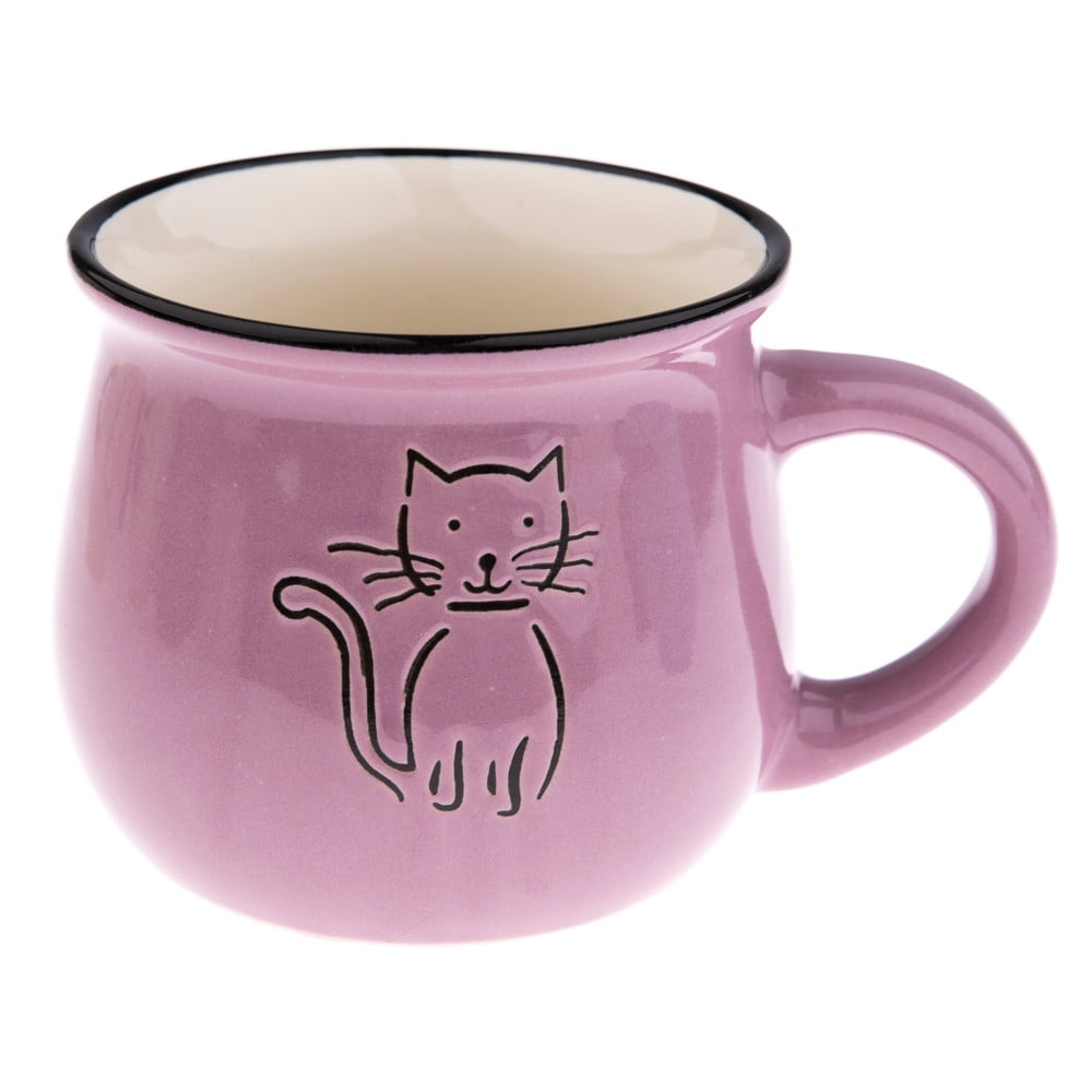 Fioletowy ceramiczny kubek z rysunkiem kota Dakls, obj. 0,3 l