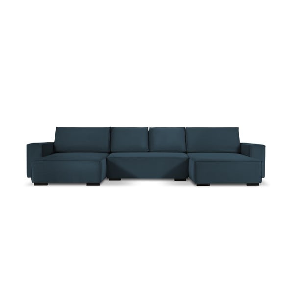 Ciemnoniebieska sztruksowa rozkładana sofa w kształcie "U" Mazzini Sofas Azalea