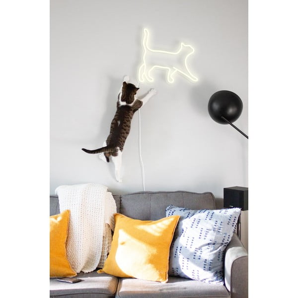 Biała ścienna dekoracja świetlna Candy Shock Cat, 40x37 cm