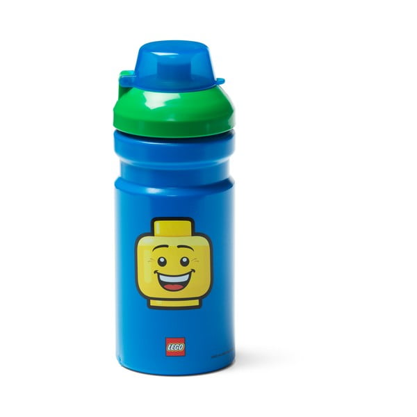 Niebieska butelka na wodę z zieloną zakrętką LEGO® Iconic, 390 ml