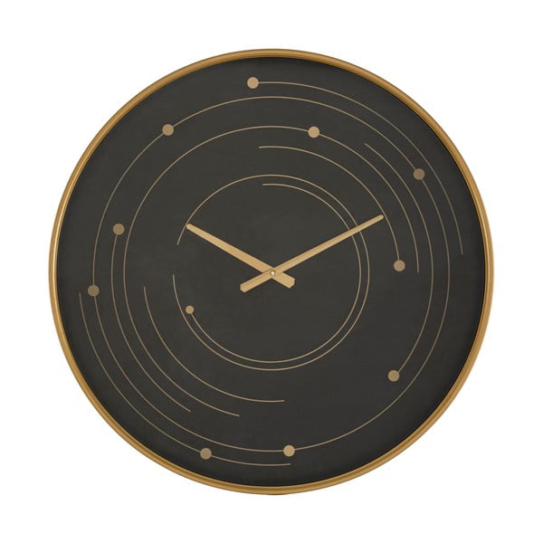 Czarny zegar ścienny z ramą w kolorze złota Mauro Ferretti Plix, ø 60 cm